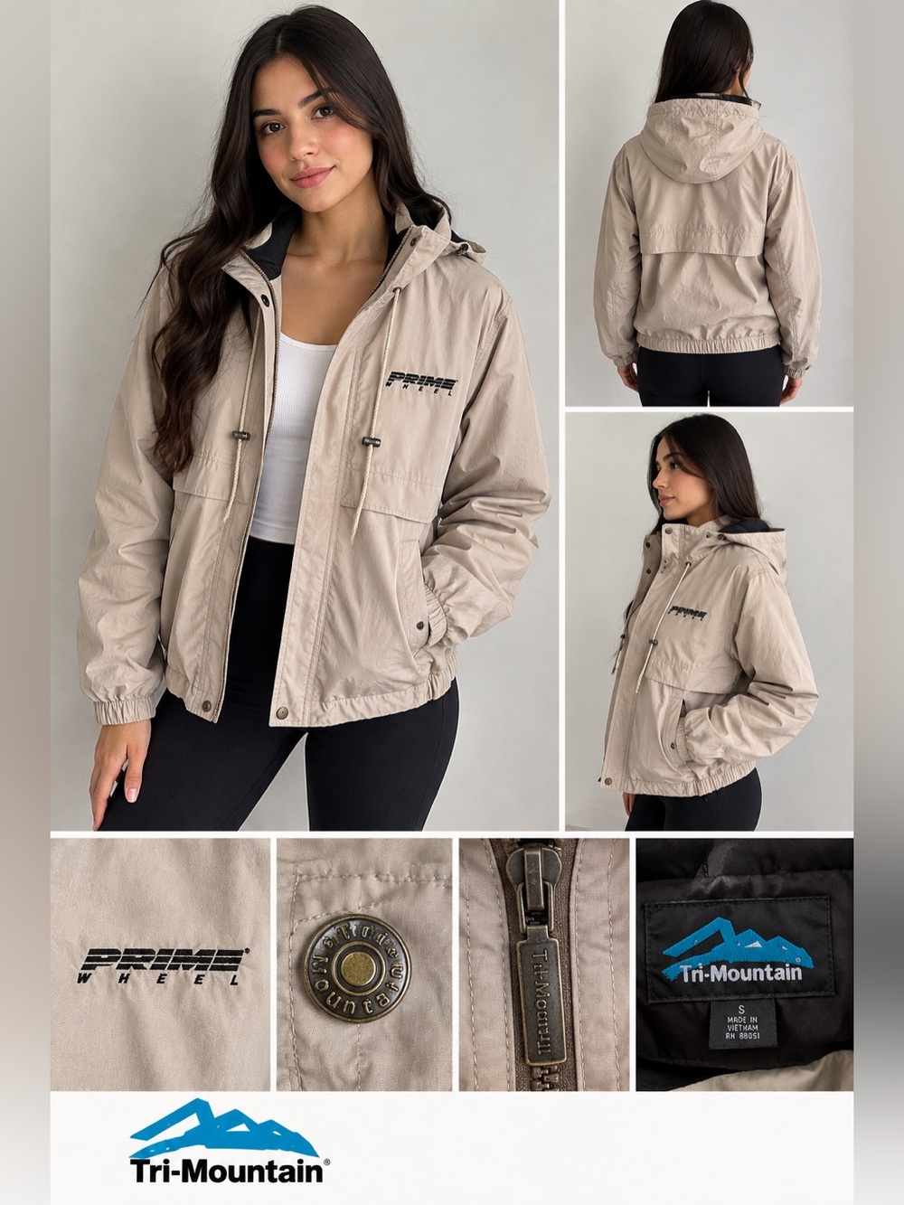 Tri-Mountain S-5300 Beige Hooded Windbreaker – women fit M.